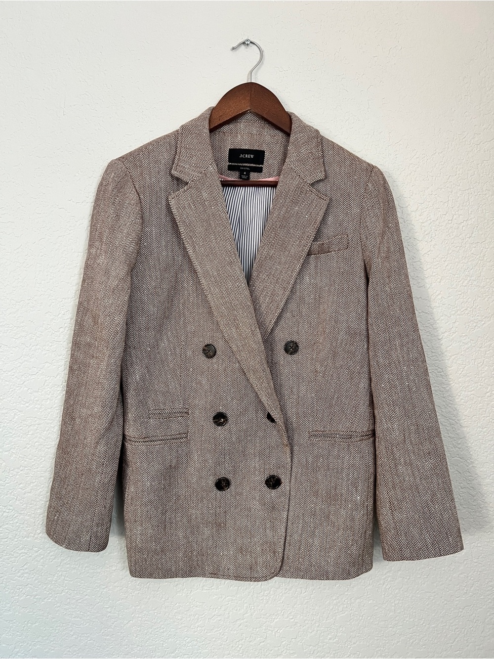 J. Crew Women's Double-Breasted Heathered Taupe Blazer